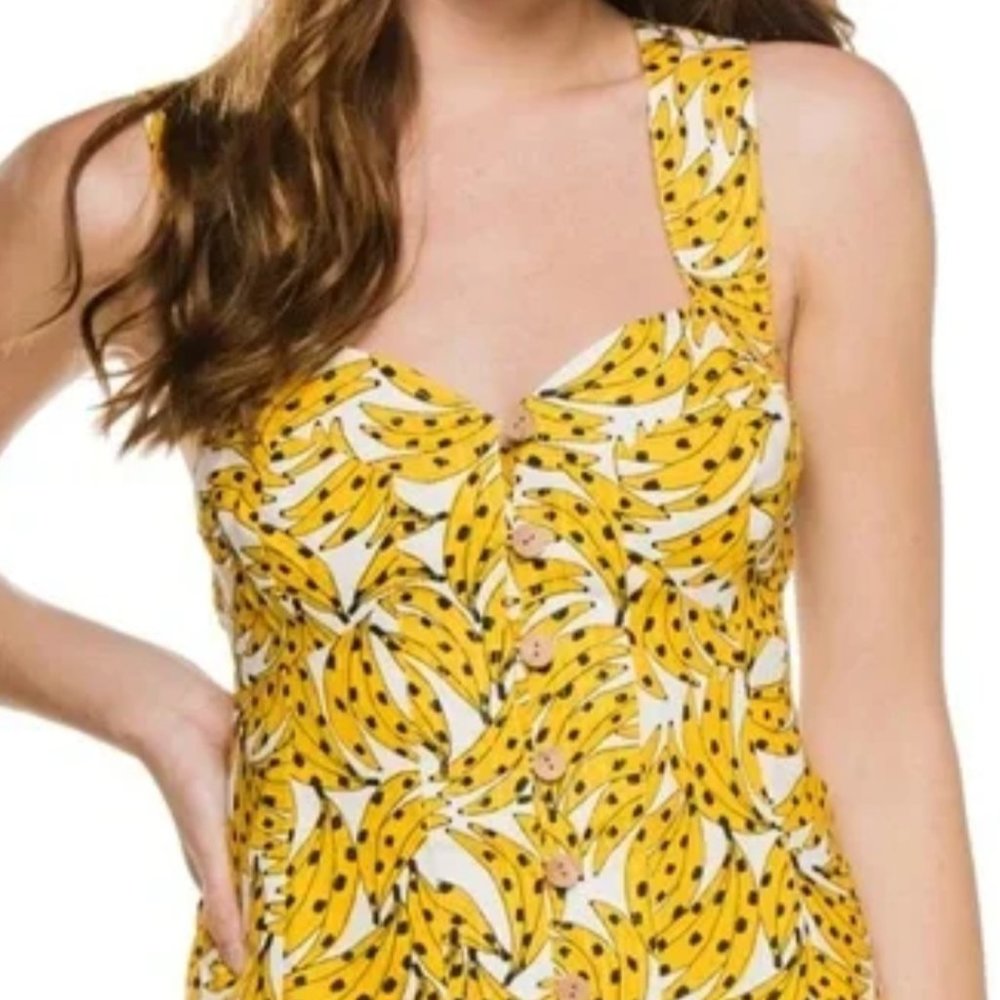 Farm Rio Spotted Bananas Cross-Back Mini Dress